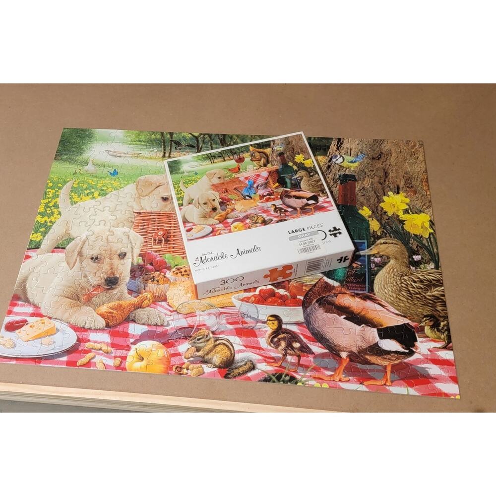 Buffalo Games 300 Large Piece Puzzle Adorable Animals Picnic Raiders Complete